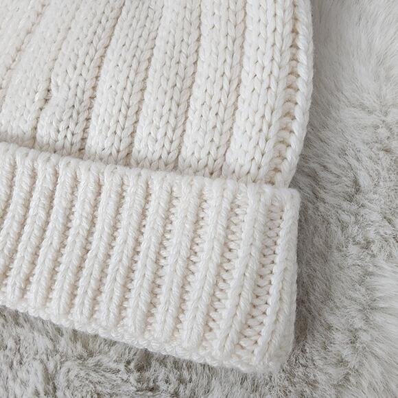J. Crew NWT Chunky Ribbed Knit Pom Pom Beanie Hat Wool Blend White main image 5